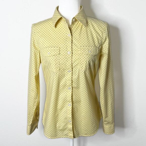 L.L. Bean Women's Button Up Shirt S Yellow Polka Dot Roll Tab Long Sleeve Fitted - Picture 2 of 7